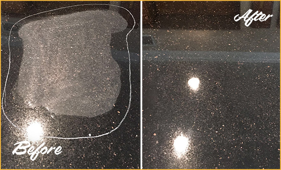 Before and After Picture of a Hialeah Gardens Hard Surface Restoration Service on a Granite Countertop to Remove Scratches
